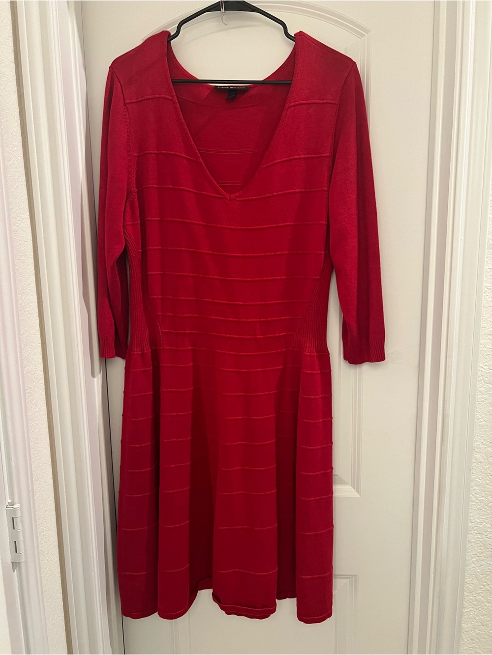 Lane Bryant Red Knit Sweater Dress 3/4 Sleeve V Neck Textured Size 18/20